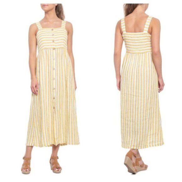Rachel Zoe Striped Linen Button Front Maxi Sleeveless Dress Size 6 - Picture 1 of 7